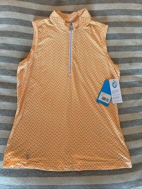 Sleeveless Zip Golf Polo in Orange Geometric Print 🍊